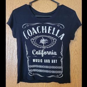 Black short sleeve t-shirt. "Cochella California music and art" size small